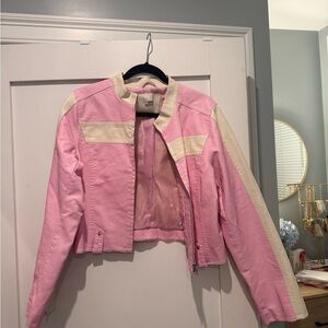 Urban Outfitters Pink and Cream Leather Jacket